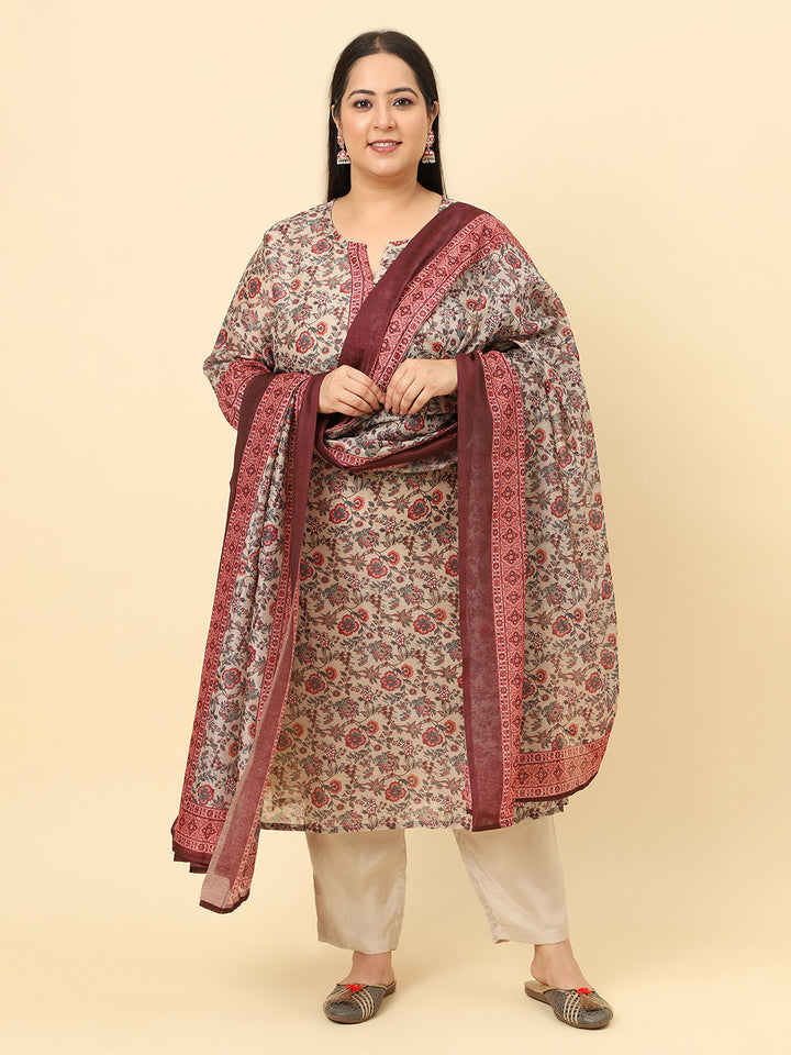 Women Multi Coloured Printed Plus Size Kurta with Trousers and dupatta