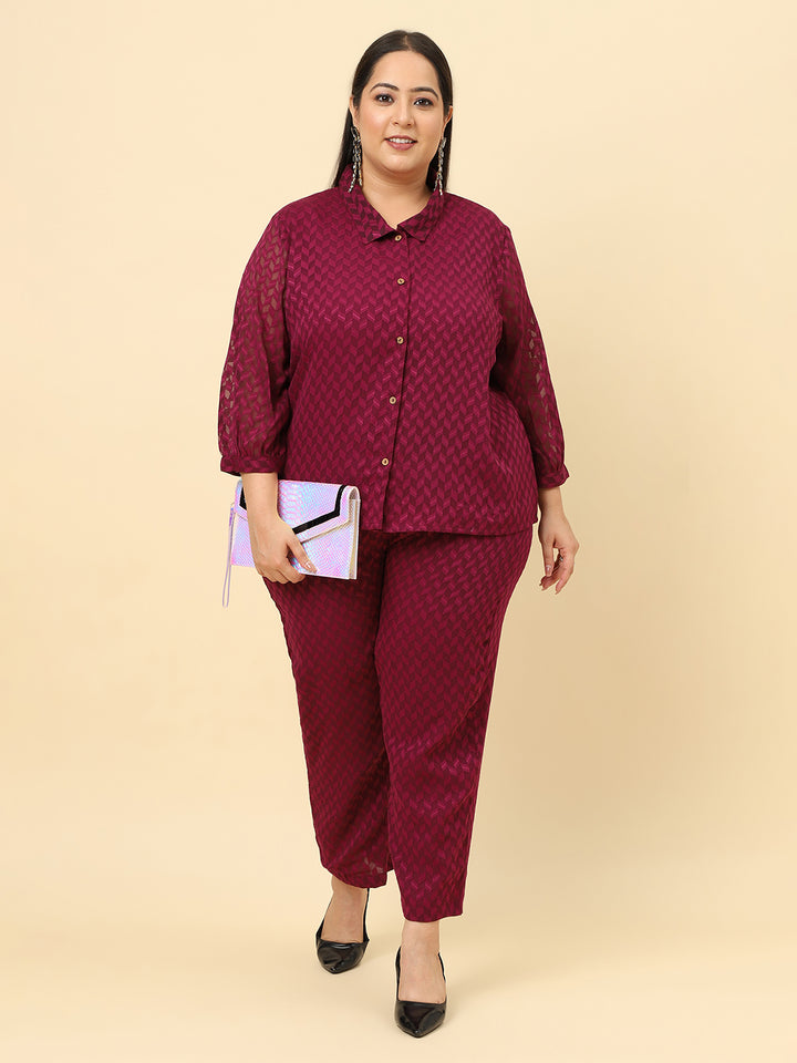Women Purple Self Design Plus Size  Co-cord Set