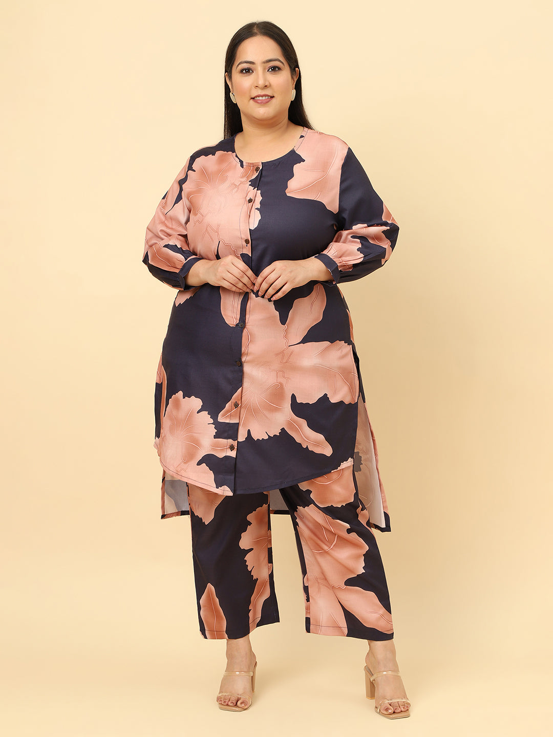 Women Blue Printed Plus Size  Co-cord Set