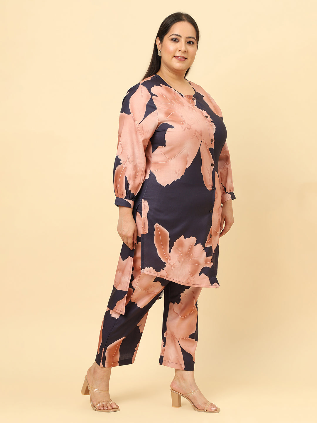 Women Blue Printed Plus Size  Co-cord Set